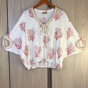 Skemo ‘Miami’ Embroidered Tunics Top ~ in White & Red Coral Reef 🪸 Printed